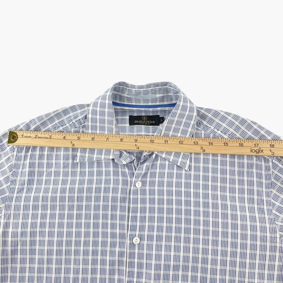 BUGATCHI UOMO Blue Button Down Plaid Dress Shirt - Picture 6 of 8